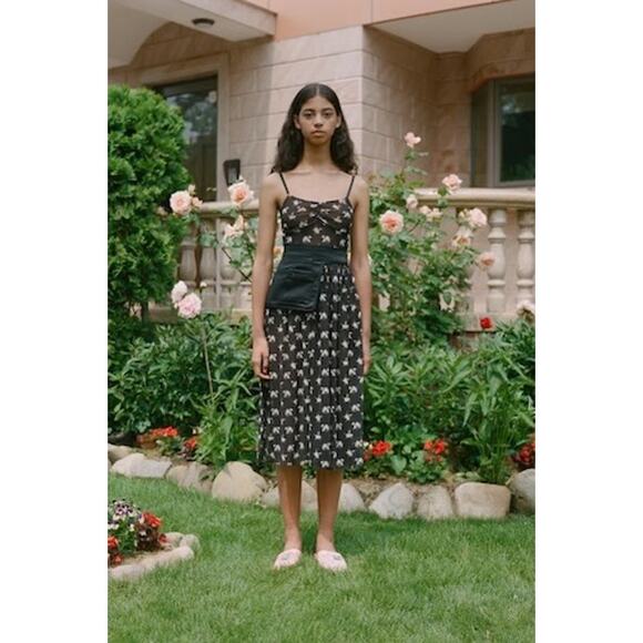 Sandy Liang Mesh Rose Bud Black Pink Midi Dress Small - Picture 3 of 8